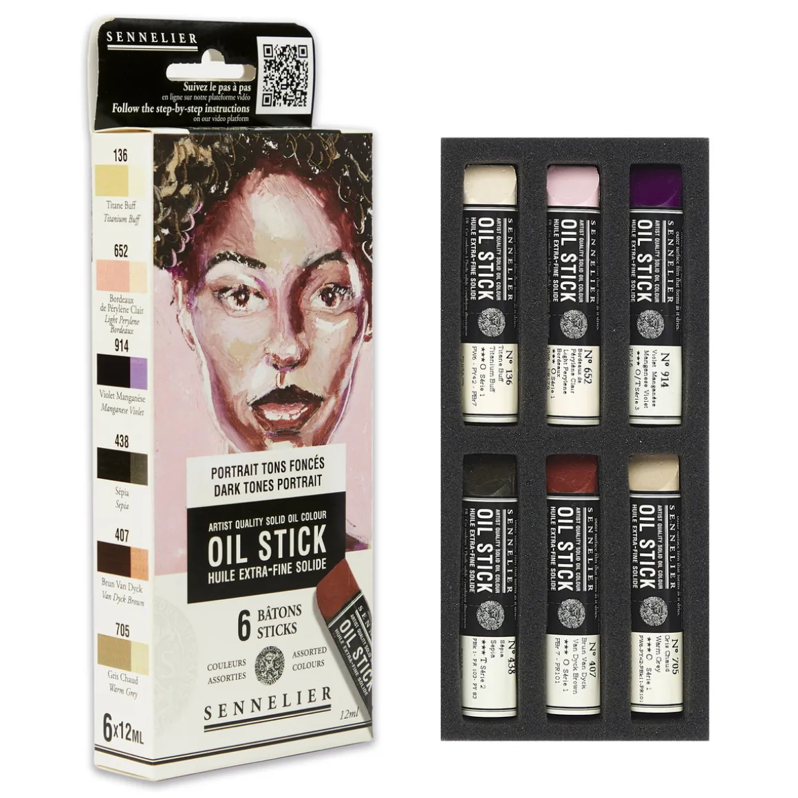Sennelier Oil Stick Mini Dark Tones Portrait, 6-pak oliefarvekridt à 12 ml