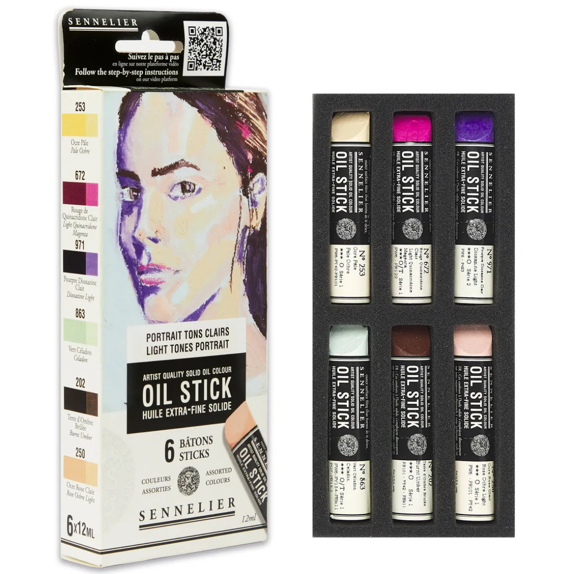 Sennelier Oil Stick Mini Light Tones Portrait, 6-pak oliefarvekridt à 12 ml