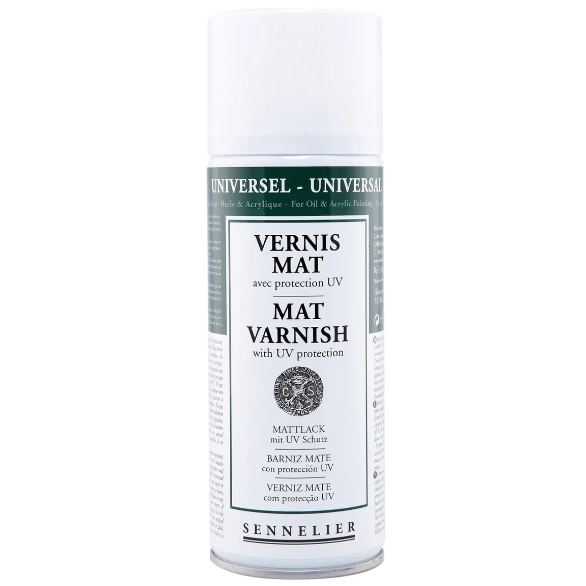 Sennelier Spray Universal Anti-UV Varnish Satin 375 ml, beskyttende lak til oliemaling og akrylfarve