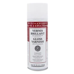 Sennelier Spray Universal Anti-UV Varnish Gloss 375 ml, blank beskyttende lak til oliemaling og akrylfarve