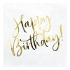 Servietter, 20-pak med tekst i guldmetallic: Happy Birthday – 16,5×16,5 cm