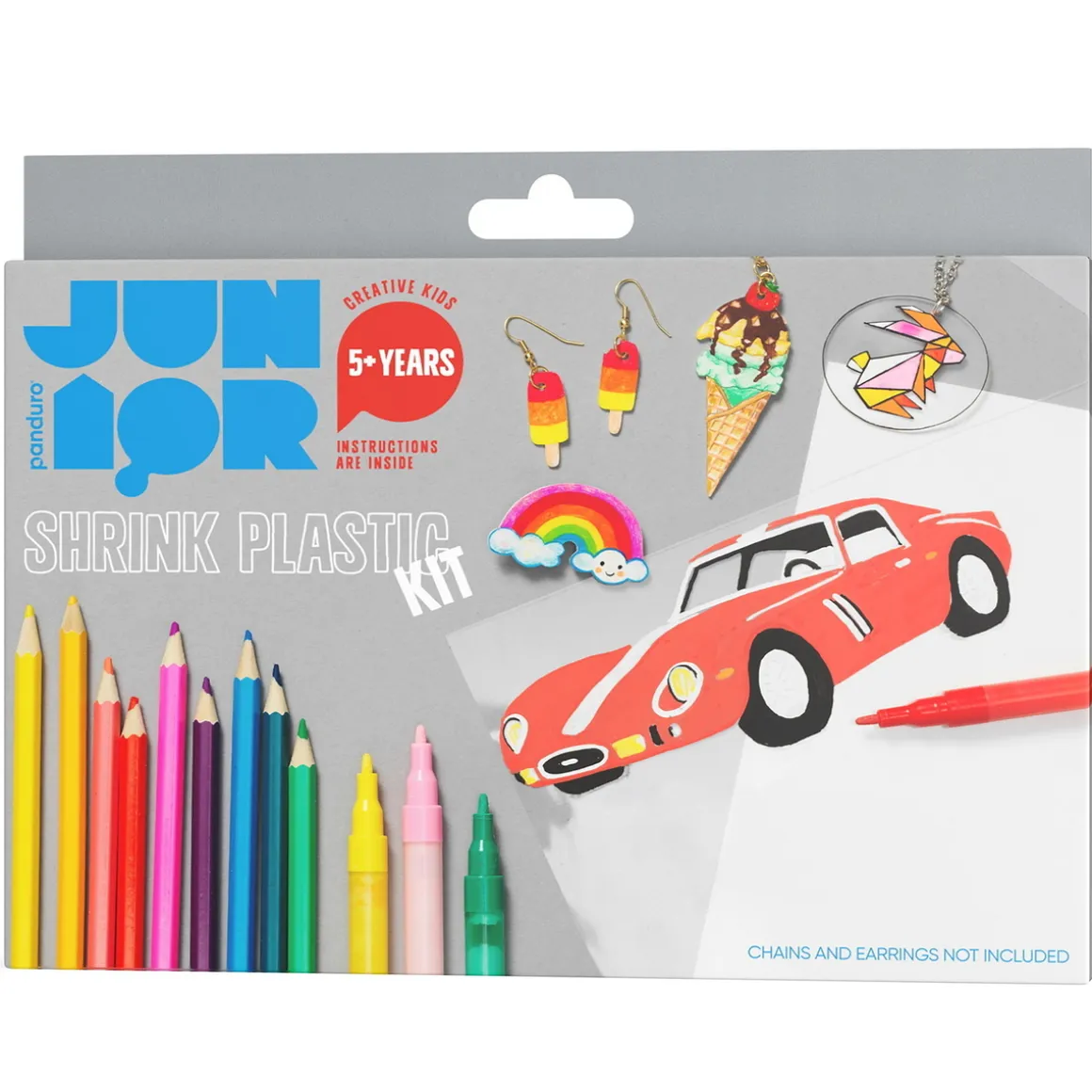 Shrink plastic kit – 10 ark med krympeplast, 12 tuschpenne og 24 farveblyanter!