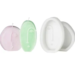 Silikoneform til støbning af lys – to ansigter – højde 7,5/9,5 cm, dybde ca. 2 cm