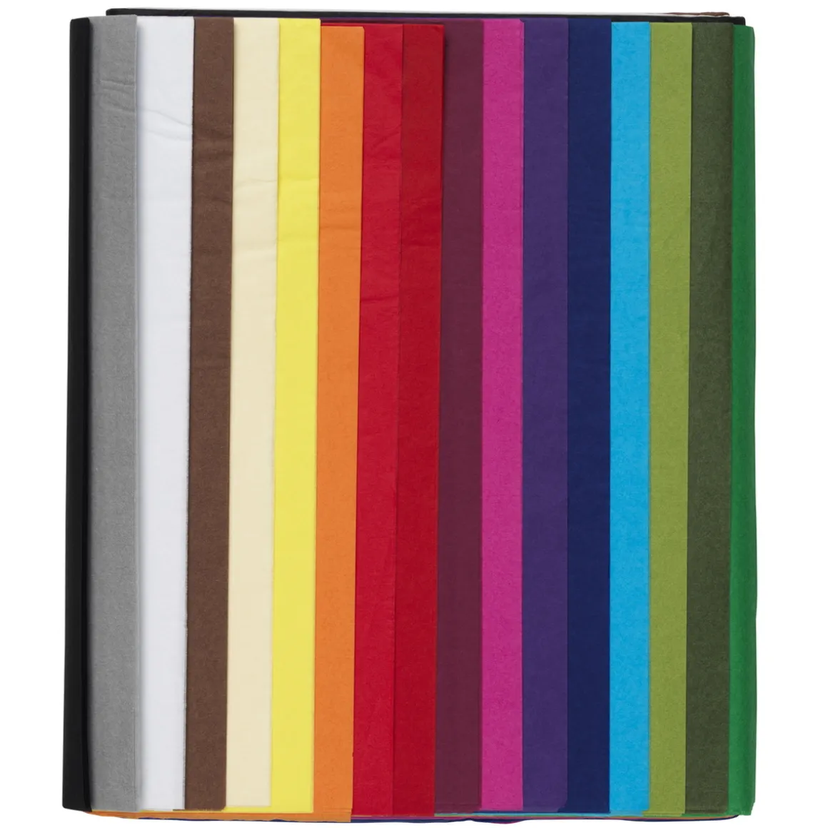 Silkepapir 68 ark à 70×50 cm, basisfarver. 17 farver, 4 af hver. 14 g/m²