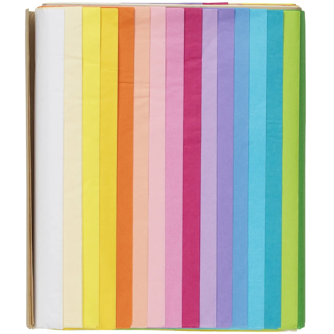Silkepapir 68 ark à 70×50 cm, pastelfarver. 17 farver, 4 af hver. 14 g/m²