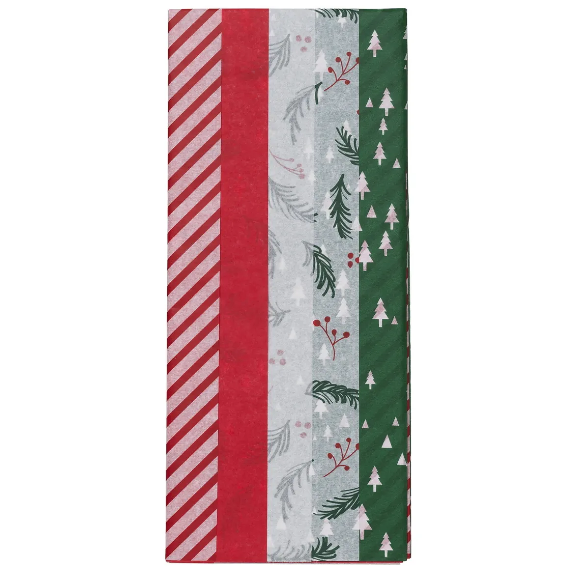 Silkepapir i julefarver med julestemning – 5 ark a 50×70 cm i 5 forskellige varianter