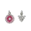2 sølvfarvede vedhæng/charms blomst rosa blade og simili Ø13 mm, bi med simili 11×8 mm
