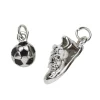 2 sølvfarvede vedhæng/charms fodbold Ø7,5 mm, sko 15,5×8×4,6 mm