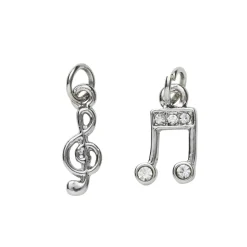 2 sølvfarvede vedhæng/charms G-nøgle 5×15 mm, node med simili 7,4×14 mm
