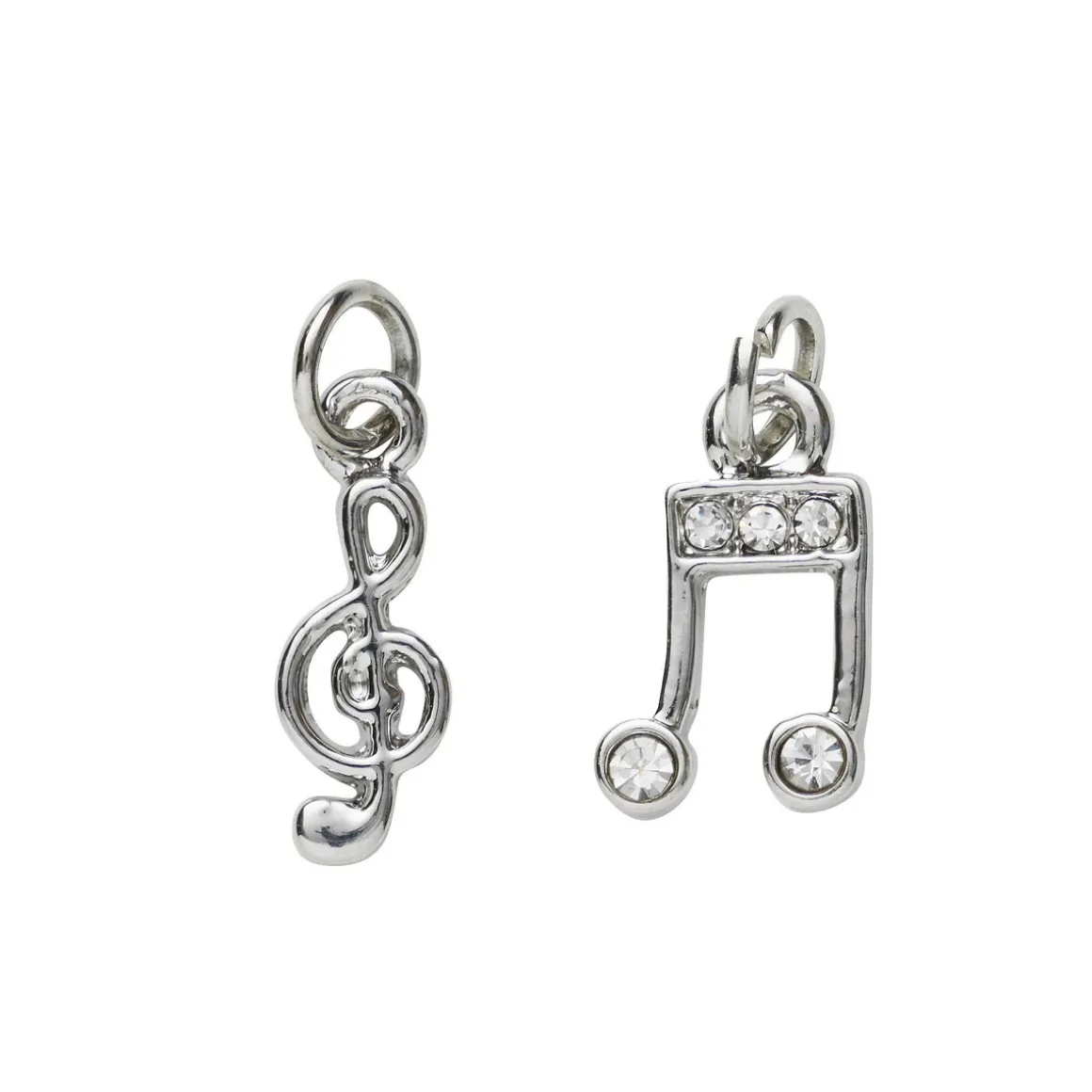 2 sølvfarvede vedhæng/charms G-nøgle 5×15 mm, node med simili 7,4×14 mm