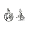 2 sølvfarvede vedhæng/charms jordklode Ø12 mm, flyvemaskine 13×15 mm
