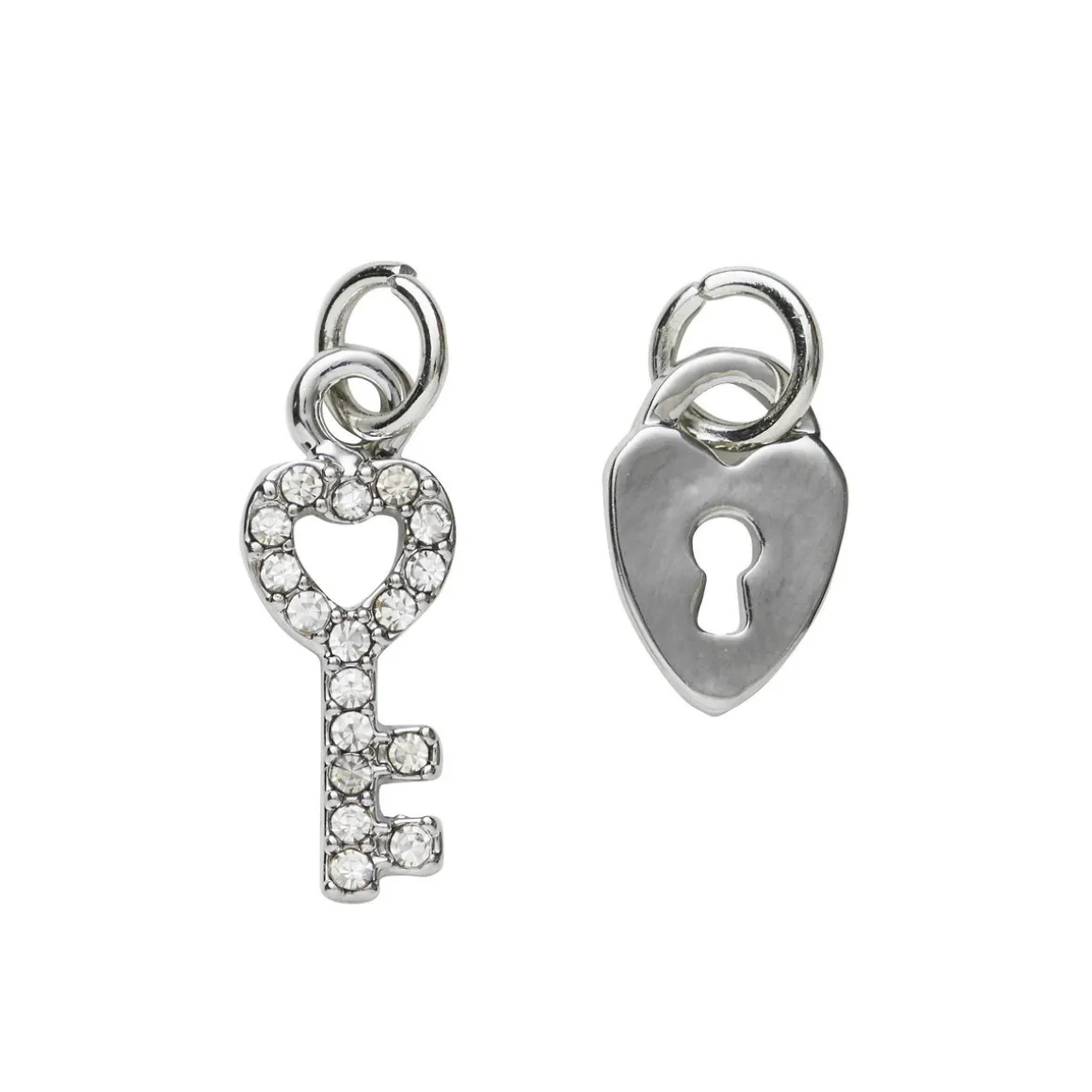 2 sølvfarvede vedhæng/charms lås 8×10 mm, nøgle simili 6,5×16,8 mm
