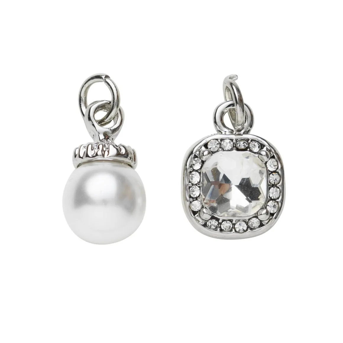2 sølvfarvede vedhæng/charms similisten 8×8 mm, perle Ø8 mm L 12 mm