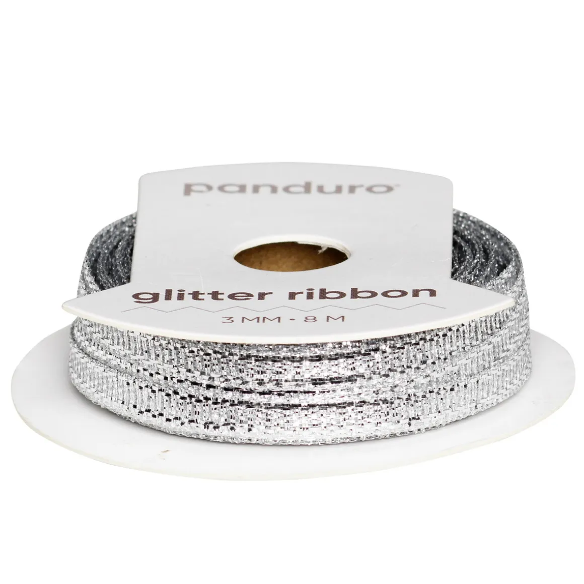 Sølvfarvet glitterbånd – 3 mm bredt og 8 meter langt