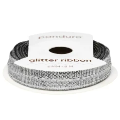 Sølvfarvet glitterbånd – 6 mm bredt og 8 meter langt