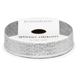 Sølvfarvet glitterbånd – 12 mm bredt og 8 meter langt