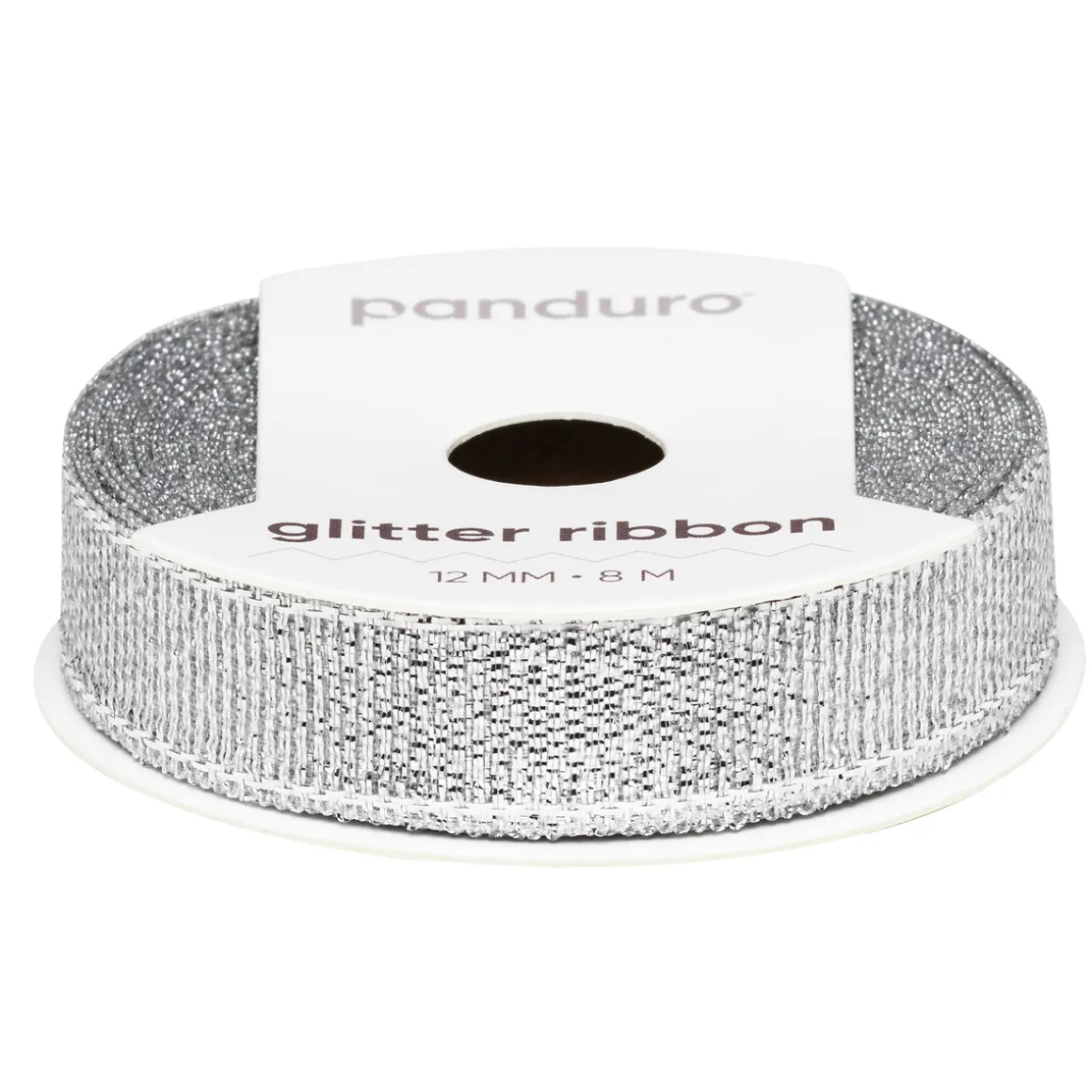 Sølvfarvet glitterbånd – 12 mm bredt og 8 meter langt