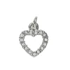 Sølvfarvet vedhæng/charm hjerte med simili 10×8 mm