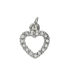 Sølvfarvet vedhæng/charm hjerte med simili 10×8 mm