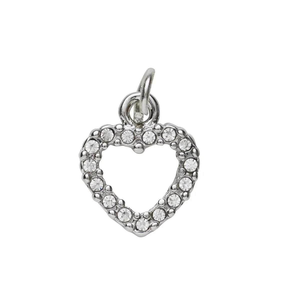 Sølvfarvet vedhæng/charm hjerte med simili 10×8 mm