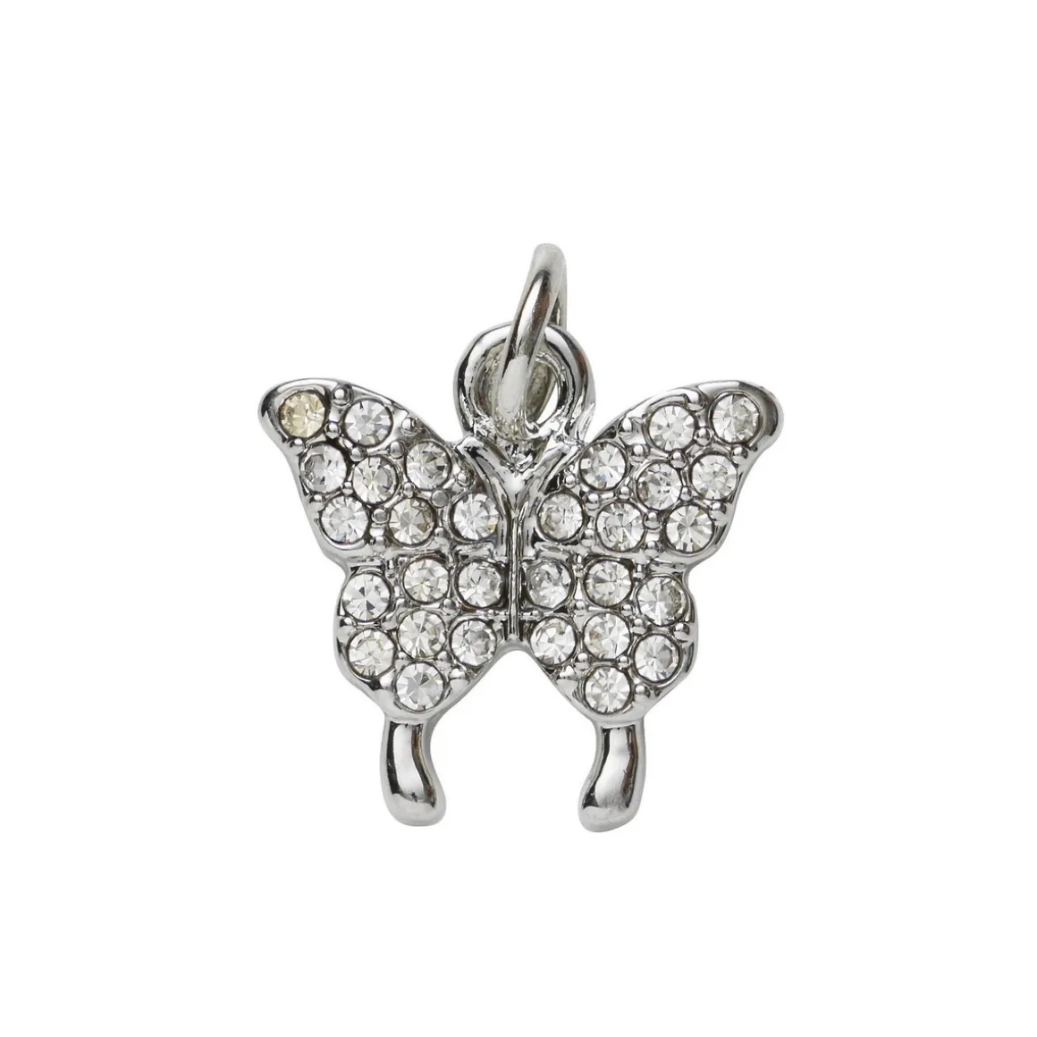 Sølvfarvet vedhæng/charm sommerfugl med simili 14×14 mm