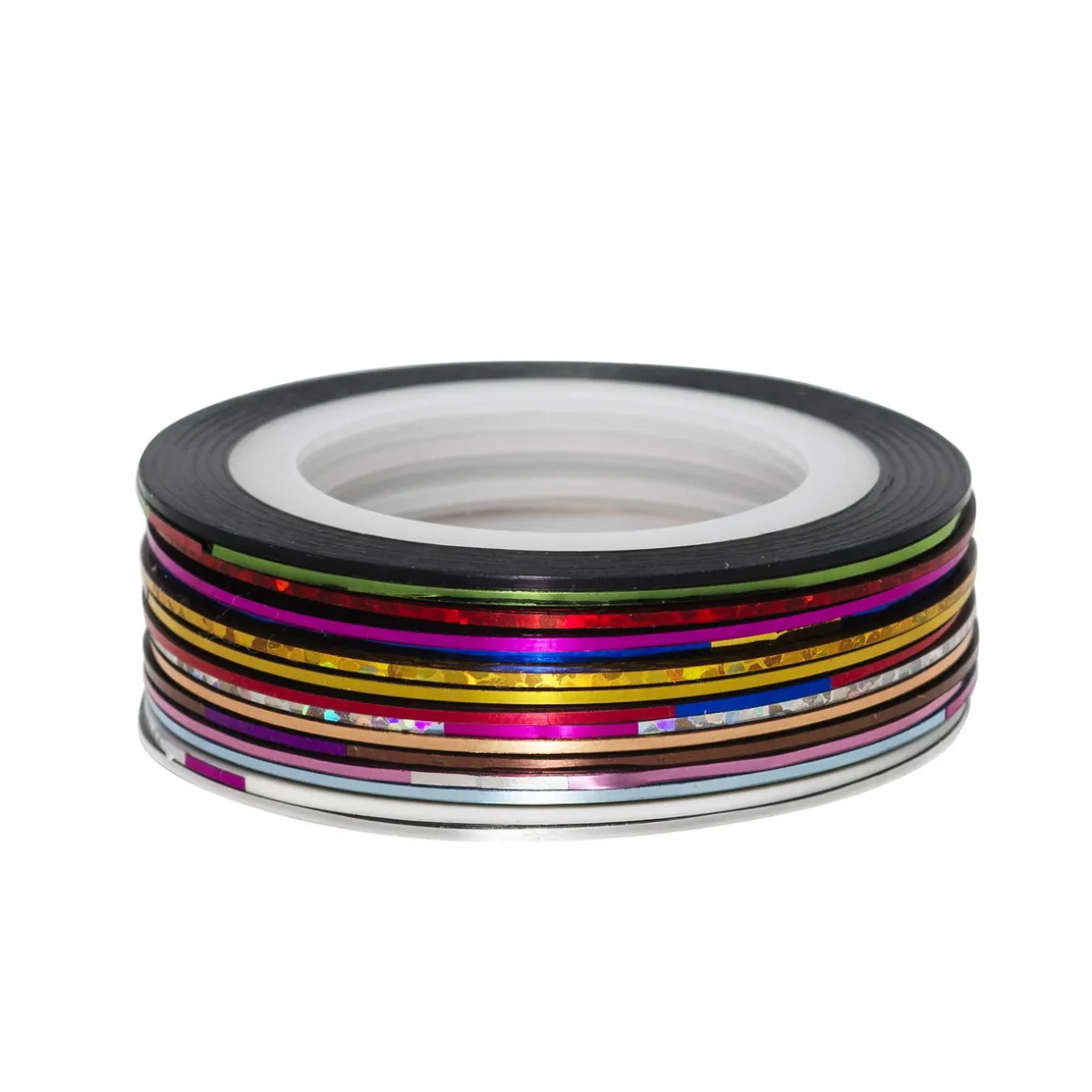 Smal 1 mm tape med metallicfarver på 1 rulle, både ensfarvede og mønstrede – 15 stk. a 16 m
