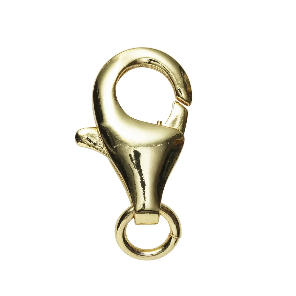 Smykkelås karabin med O-ring, længde 11 mm – messing, belagt med 9 karat guld, 1 stk.
