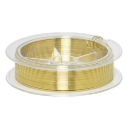 Smykketråd af metal, guldfarvet. Tykkelse 0,6 mm, længde 30 meter