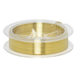 Smykketråd af metal, guldfarvet. Tykkelse 0,8 mm, længde 18 meter