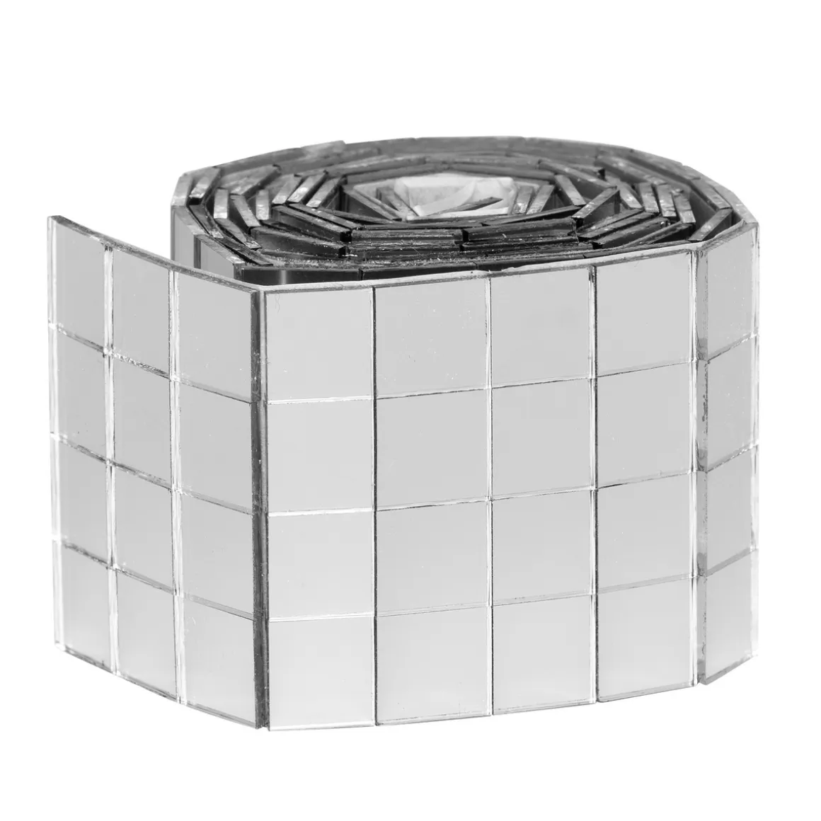 Spejlmosaik af sølvfarvet glas på rulle, selvklæbende, 400 stk. 10×10 mm firkanter