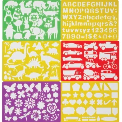 Stencils eller skabeloner af plast, 21×15 cm, 6 forskellige skønne temaer til børn