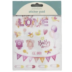 Stickersblok 16 ark Baby Pink – rosa babytema. 2×8 design