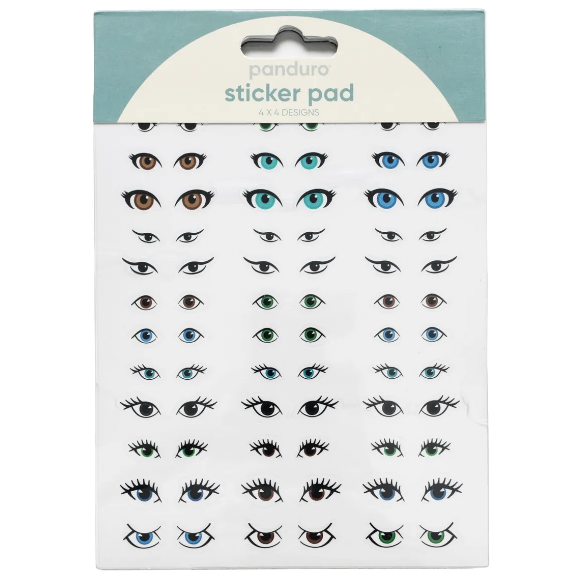 Stickersblok 16 ark Eyes – masser af smukke øjne, sjove øjne og øjenvipper. 4×4 design
