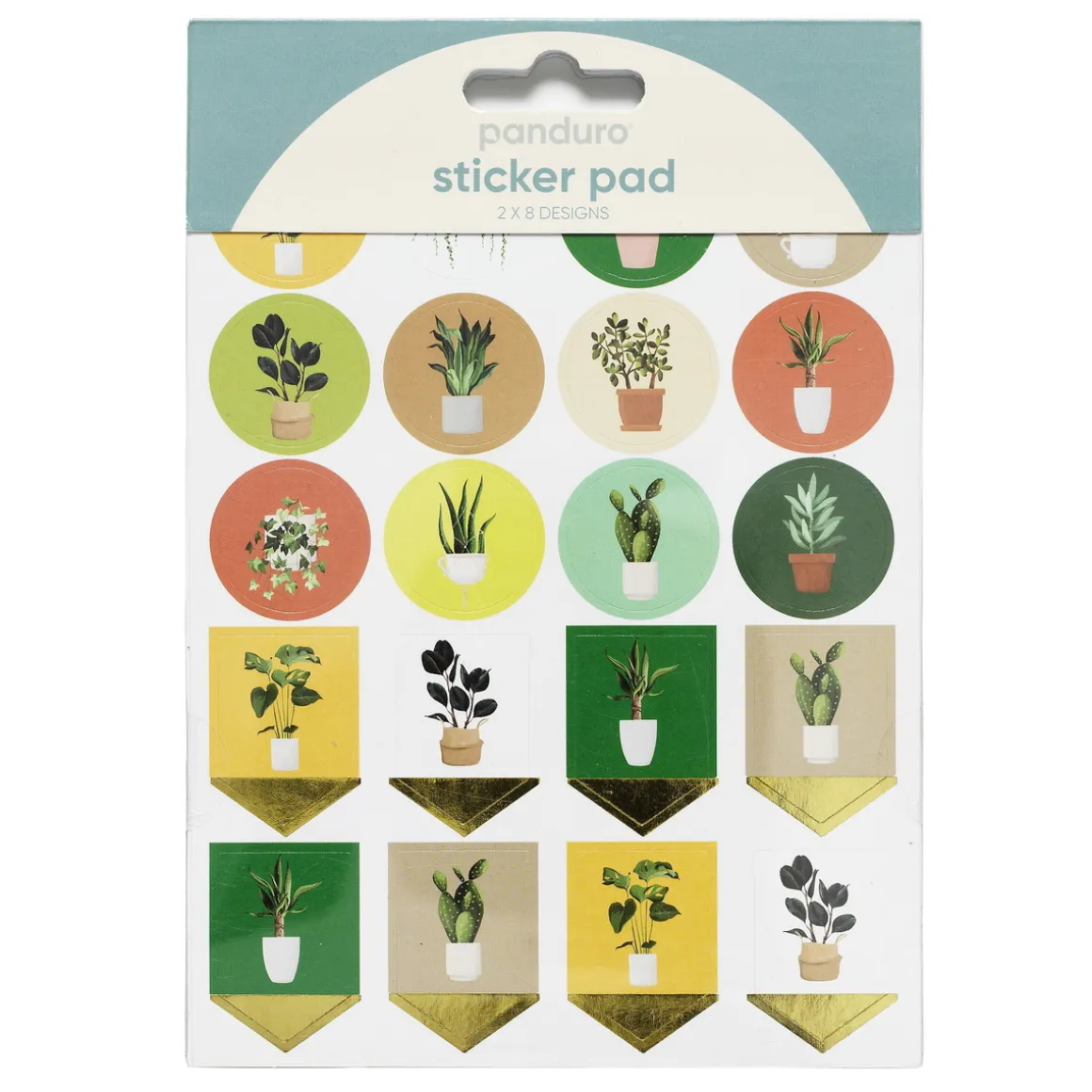 Stickersblok 16 ark Plant Person – masser af motiver med potteplanter og nyttige etiketter. 2×8 design