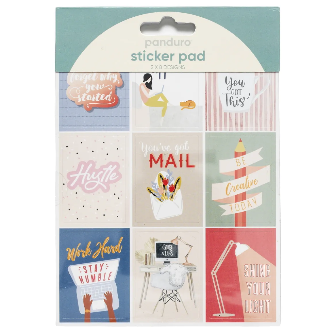 Stickersblok 16 ark Work From Home – hold orden på hjemmekontoret. 2×8 design