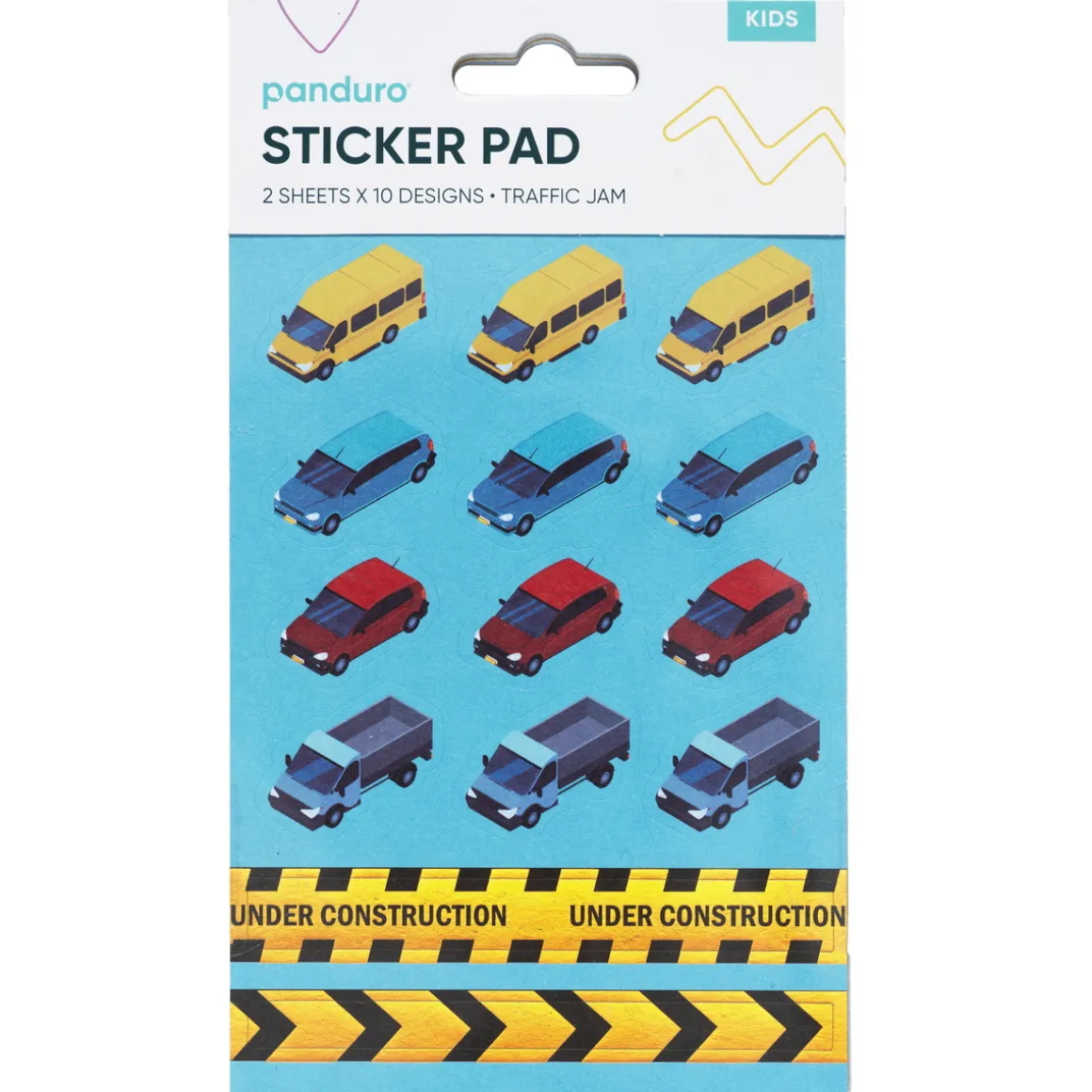 Stickersblok Køretøjer – 2×10 designs, i alt 20 ark klistermærker med biler og fly! 10×18 cm
