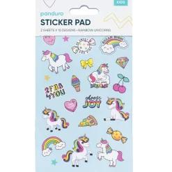 Stickersblok Unicorn – 2×10 designs, i alt 20 ark med klistermærker med enhjørninger! 10×18 cm