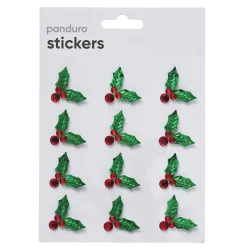 Stickers Jul, 3D-klistermærker metallic-kristtorn med røde perler, 12 stk.