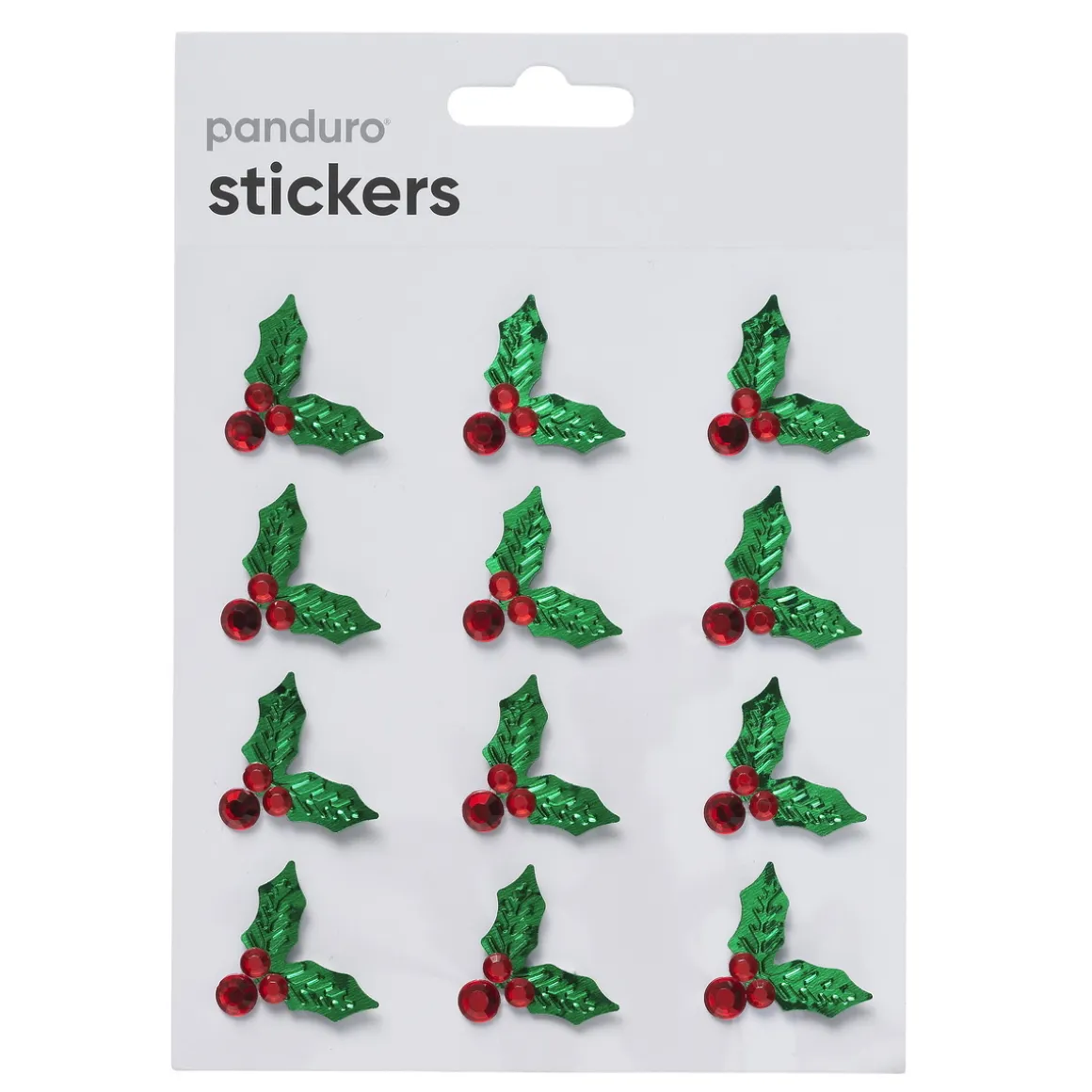 Stickers Jul, 3D-klistermærker metallic-kristtorn med røde perler, 12 stk.