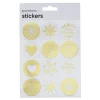 Stickers Jul, guldfarvede og transparente klistermærker i 12 forskellige varianter, Ø3,5 cm. 36 stk.