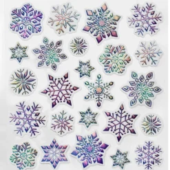 Stickers Jul, iriserende klistermærker med snefnug på hvid baggrund, 13×12 cm ark
