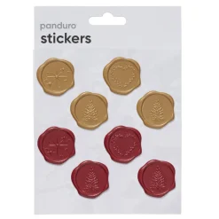 Stickers Jul, klistermærker, der ligner vokssegl, 16 stk. i rødt og guld.