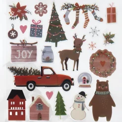 Stickers Jul, klistermærker klassiske julemotiver i rødt, grønt og sølv, 13×12 cm ark