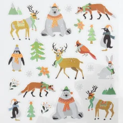 Stickers Jul, klistermærker med søde dyr i vinterlandskab m.m. 13×12 cm ark