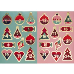 Stickers Jul, 24 klistermærker med masser af guldmetallic, tallene 1-24. 2 stk. 15×21 cm ark