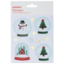 Stickers Jul og snekugler, klistermærker med vinterlige snekugler, 3 ark, 12×13,5 cm