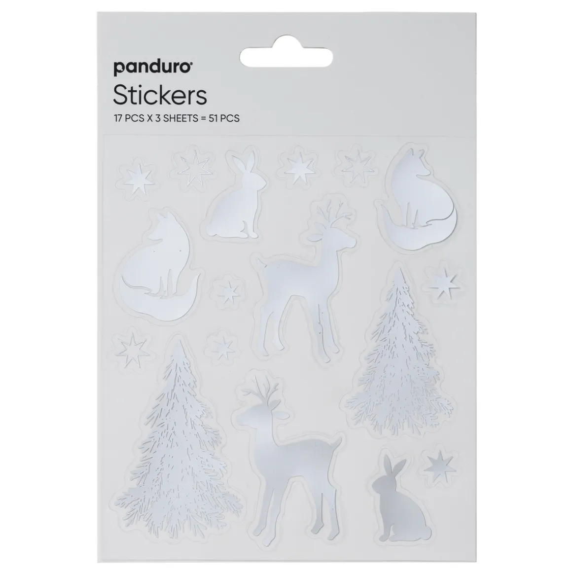 Stickers Jul, vinterdyr i sølvmetallic, 3 ark med i alt 51 klistermærker