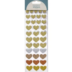 Stickers klistermærker med 175 glitrende hjerter i guld & sølv – B 12-22 mm