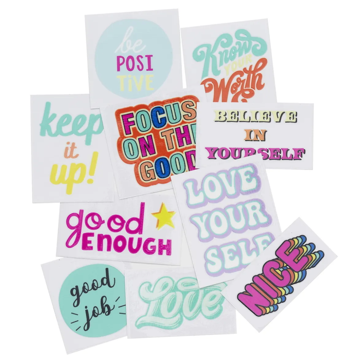 Stickers klistermærker til krus og flasker, tema glade ord og budskaber!