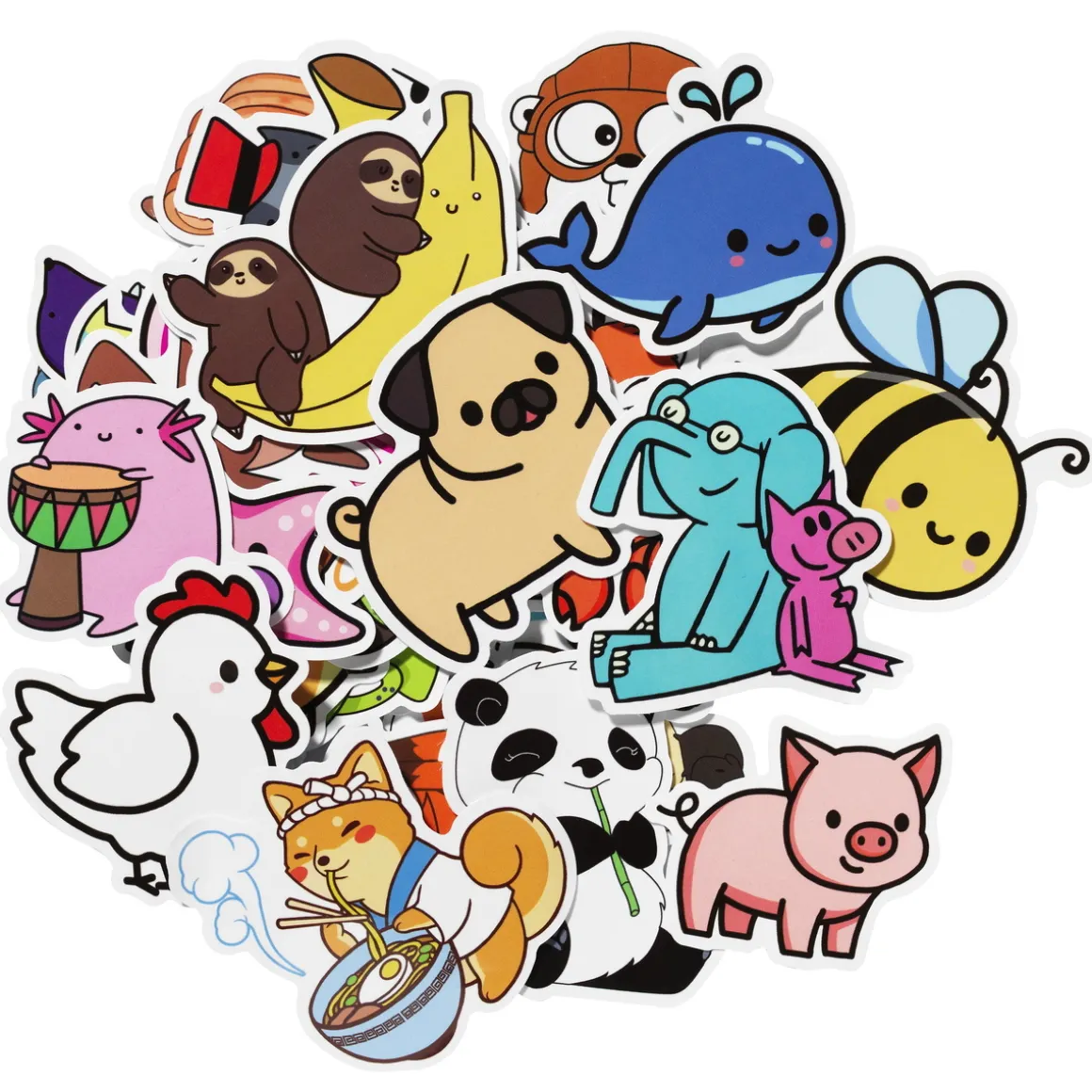 Stickers med søde og skøre dyr, som er kawaii! Ca. 50 sjove klistermærker
